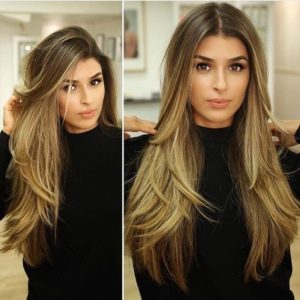 Straight hairstyle for long hair balayage